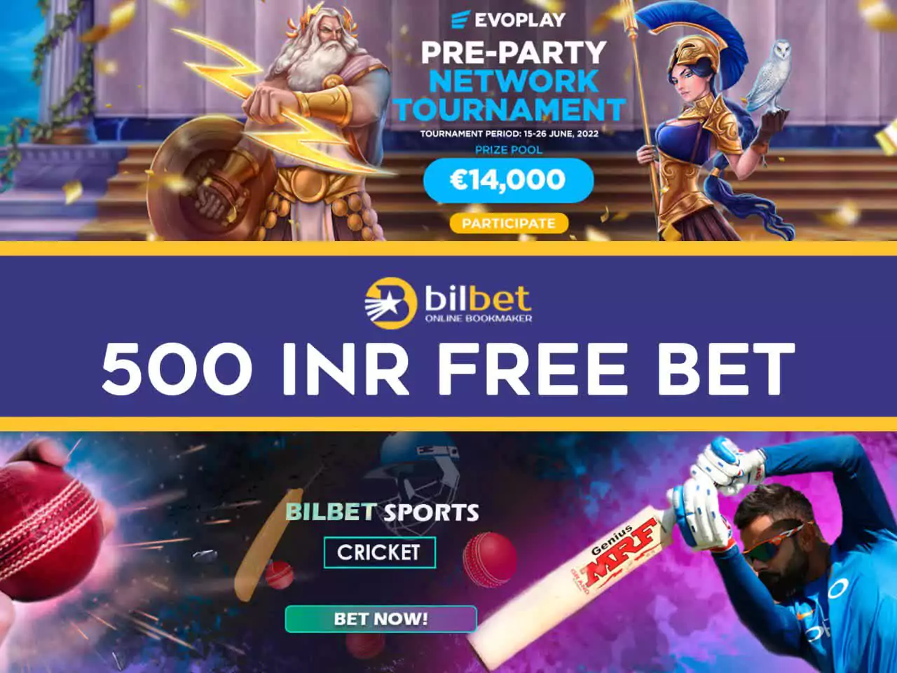 Get additional 500 INR for free bets.