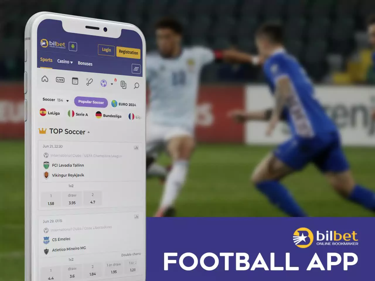 You'll find the football line in the Bilbet app.
