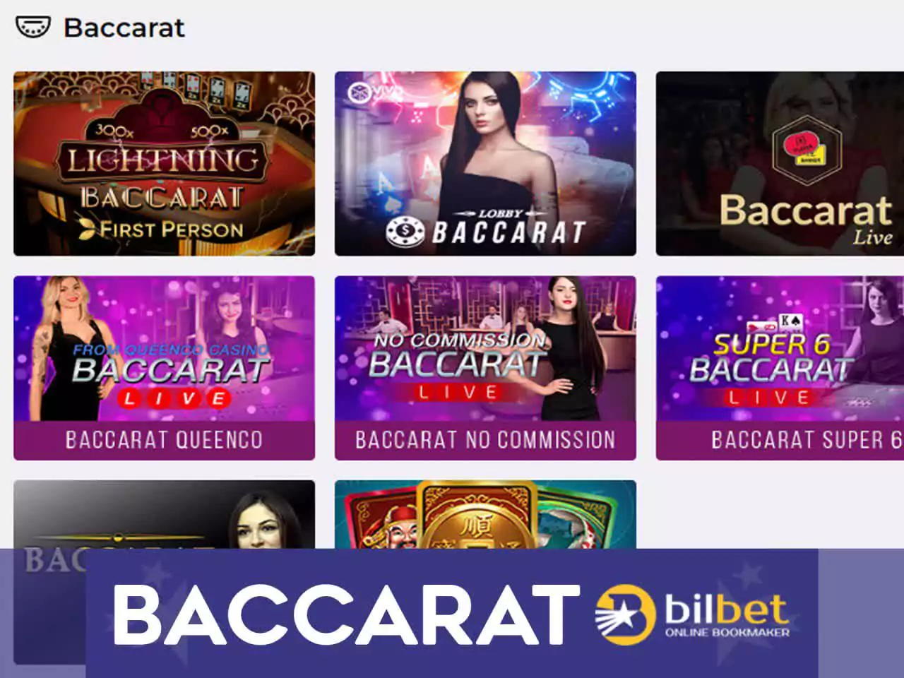 Baccarat is also an option to play at Bilbet casino.