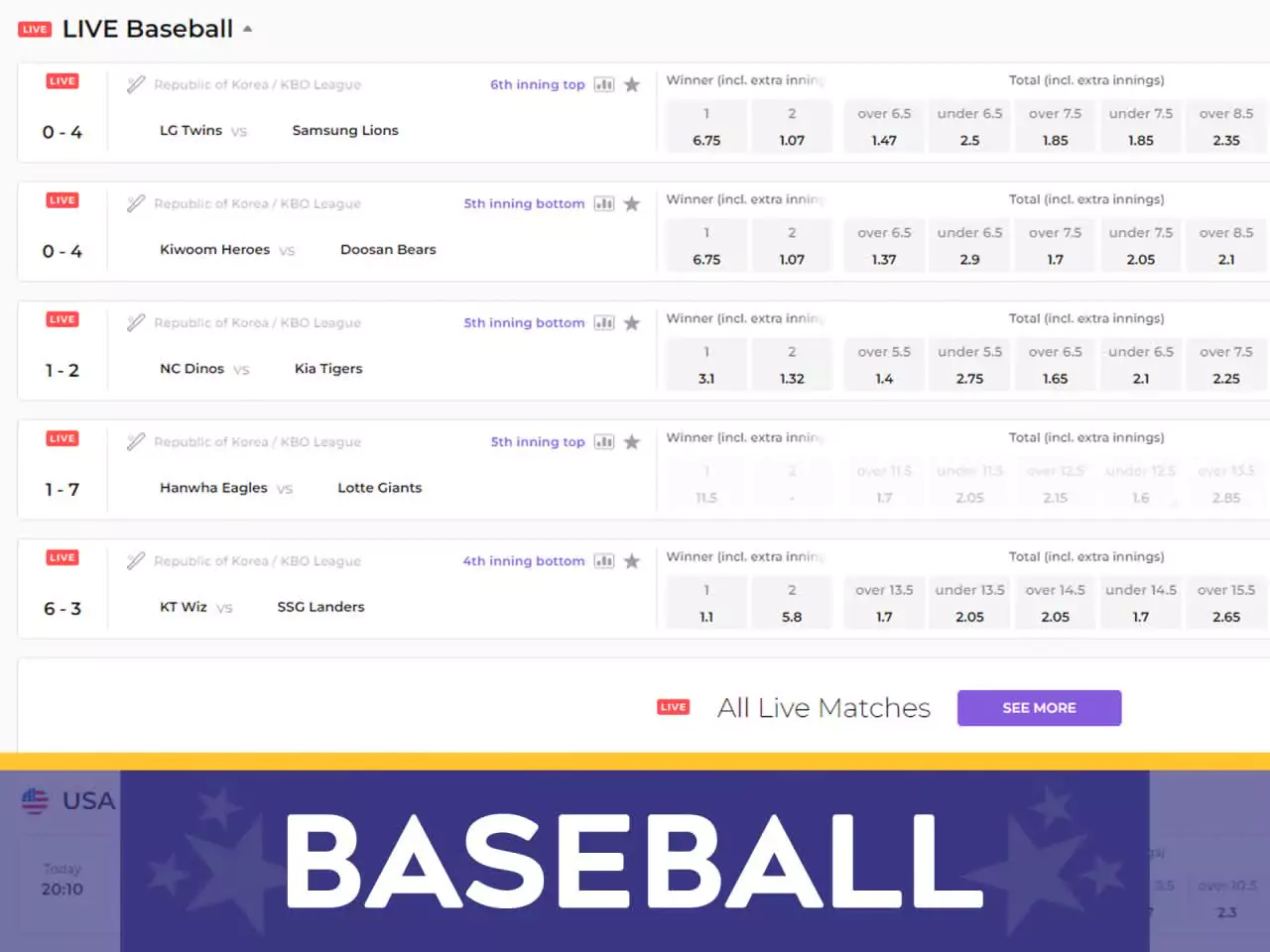 Baseball is also available for betting at Bilbet.