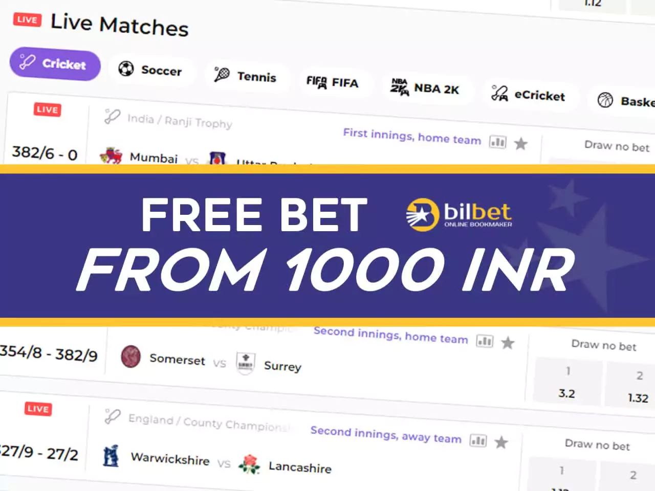 Get an additional free bet of 1000 INR.