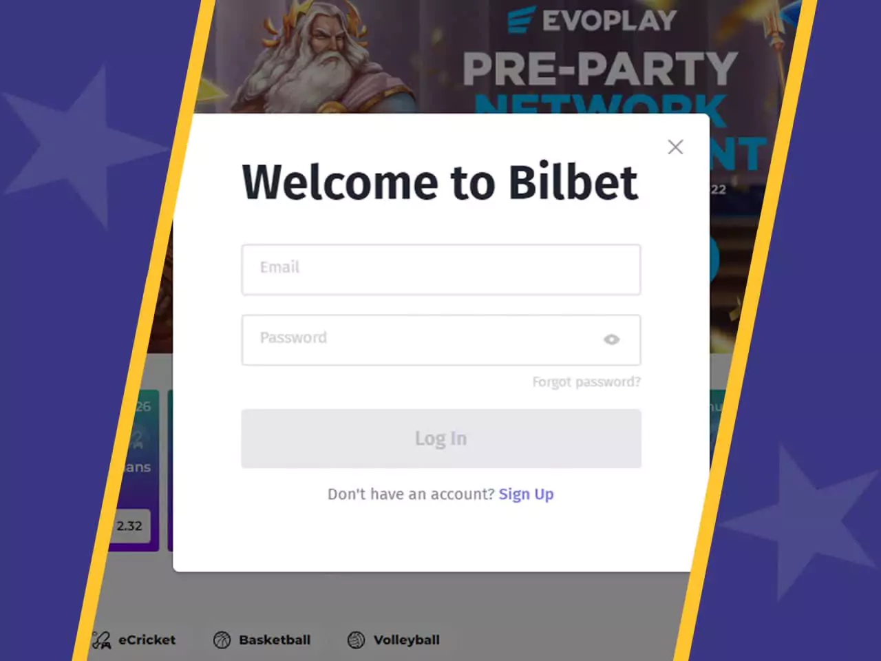 Use your account info to log in to Bilbet.