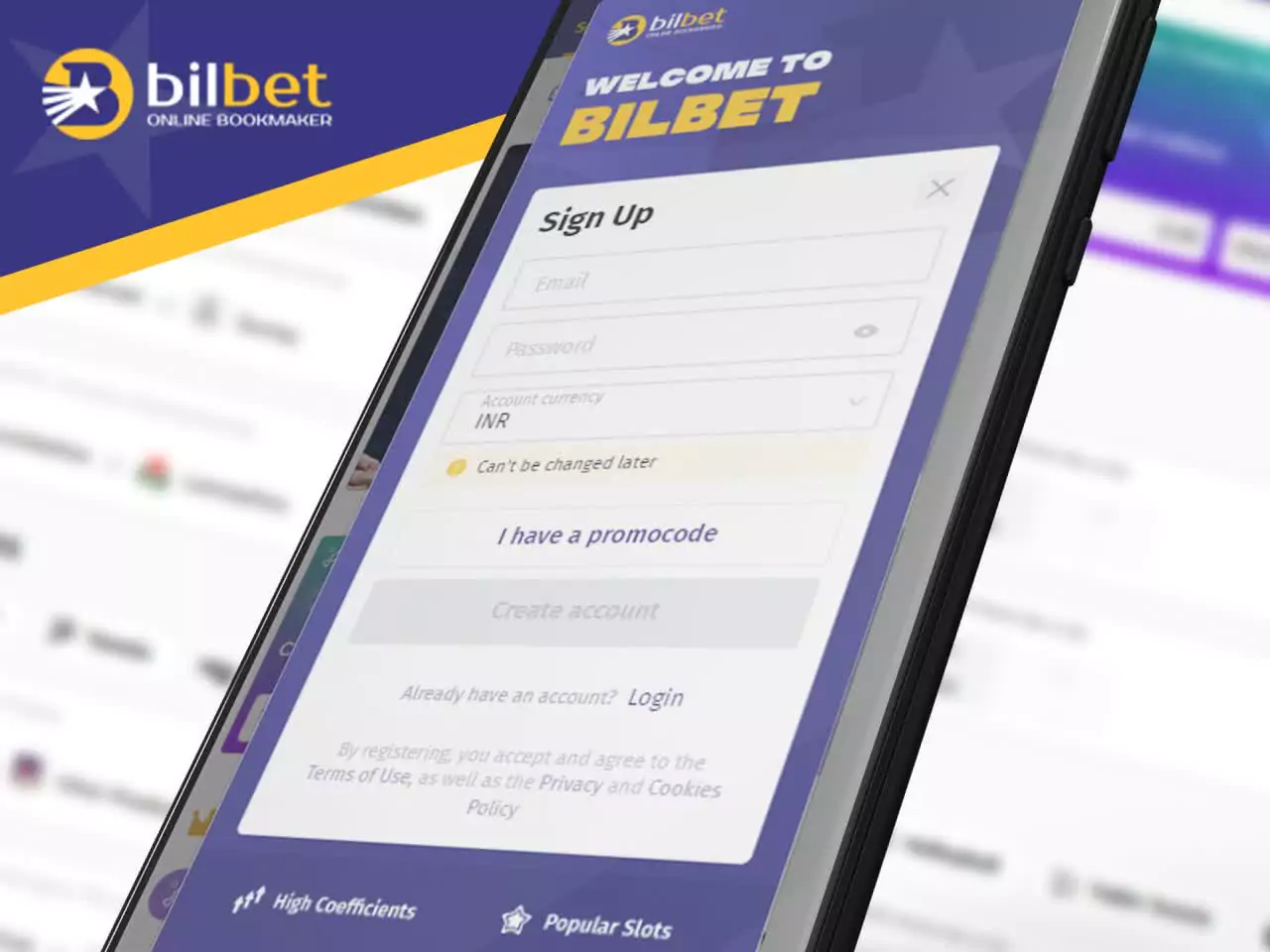 Open the Bilbet official website and create your account.