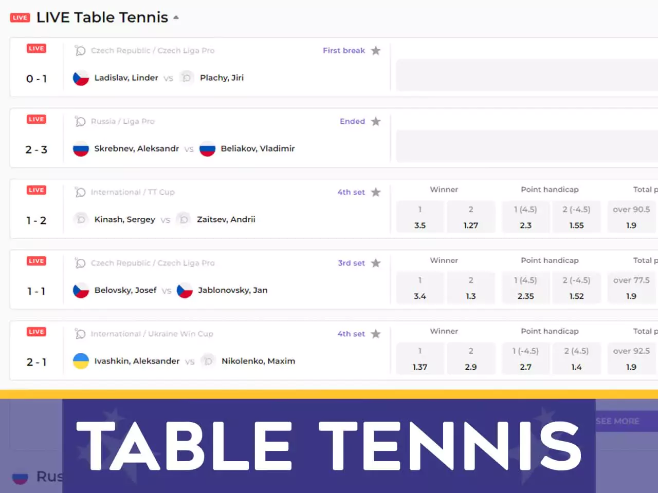 Pick your favorite table tennis player and bet on him.
