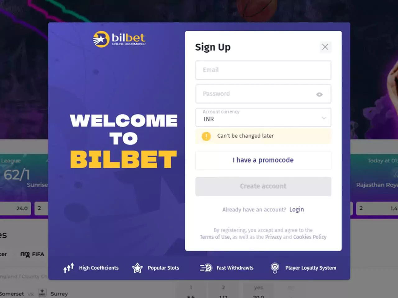 Go to the Bilbet official website.