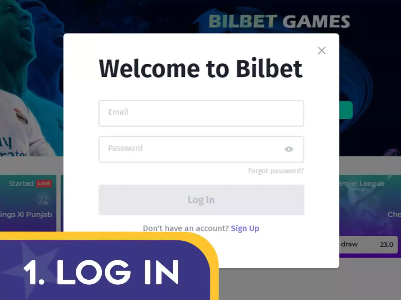 Log in to your Bilbet account.
